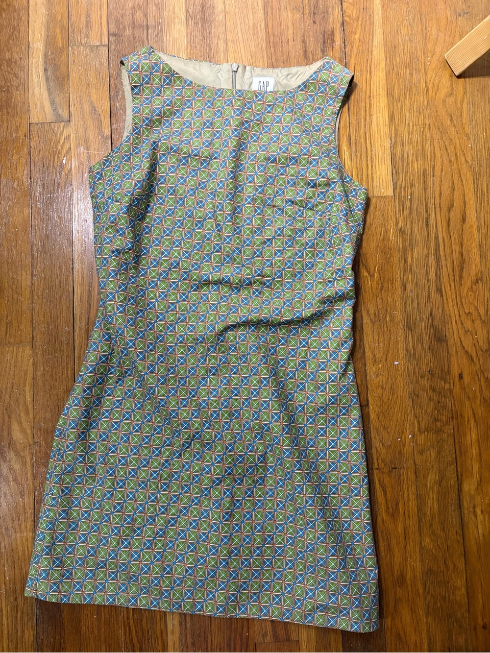 Vintage 1999 GAP Sleeveless Geometric Shift Dress in Green Multi